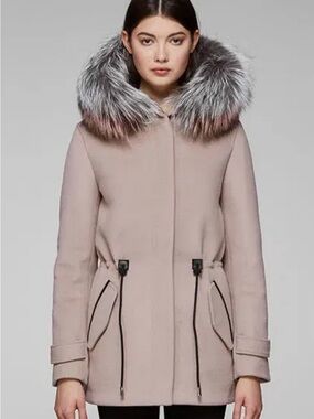 Mackage Women's Blush Pink Wool-Blend Parka with Fur Trim